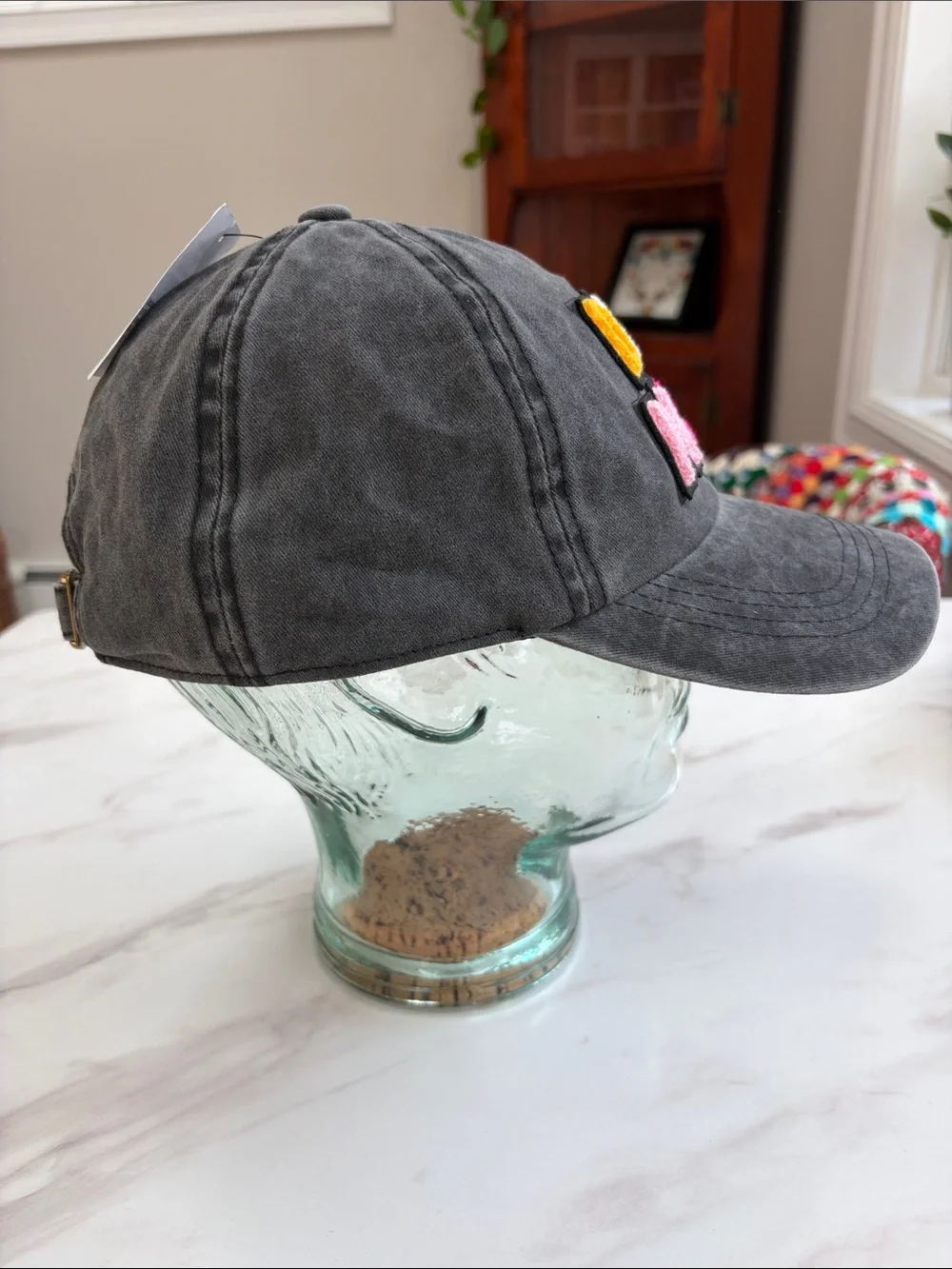 Dog Mom Embroidered Cap - Charcoal Gray with Multicolor Applique